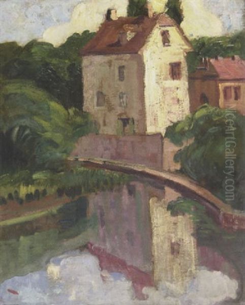 Mill And Millpond, Crecy-en-brie, France Oil Painting by Emily M. Carr