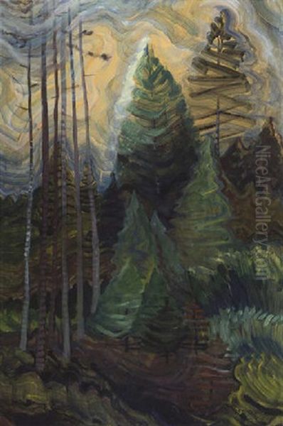 Trees, Vancouver Island Oil Painting by Emily M. Carr