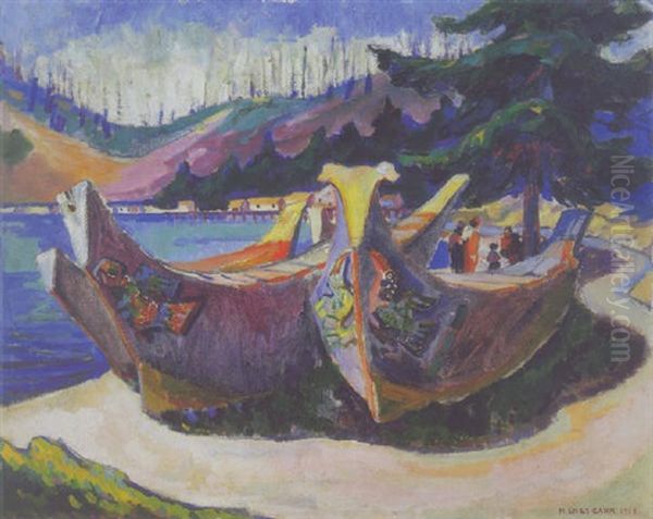 War Canoes, Alert Bay Oil Painting by Emily M. Carr