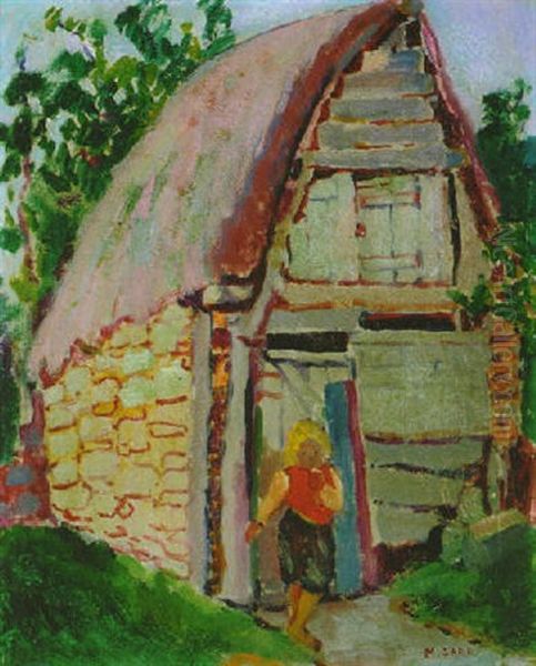 Breton Child And Barn Oil Painting by Emily M. Carr
