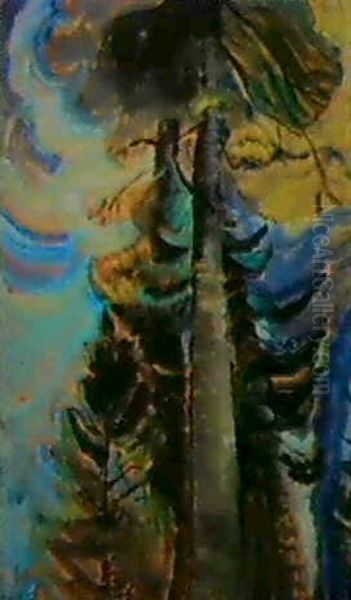 The Bole Of A Tree - Autumn Oil Painting by Emily M. Carr