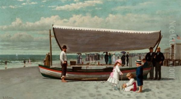 The Oyster Seller, Coney Island Oil Painting by Samuel S. Carr