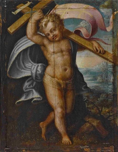 Christusknabe Mit Kreuz Und Siegesfahne Oil Painting by Agostino Carracci