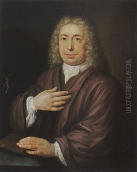 A Portrait Of A Catholic Cleric With His Left Hand On The Bible Oil Painting by Abraham Carre
