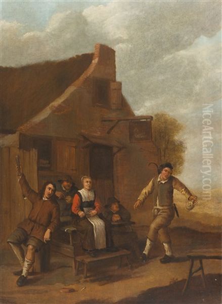 Frohlich Zechende Bauern Vor Einem Wirtshaus Oil Painting by Franciscus Carre
