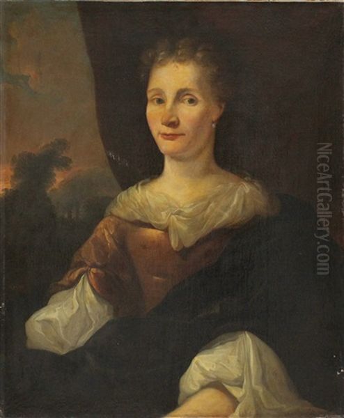 Damenbildnis Vor Landschaftskulisse In Der Dammerung Oil Painting by Hendrik Carre