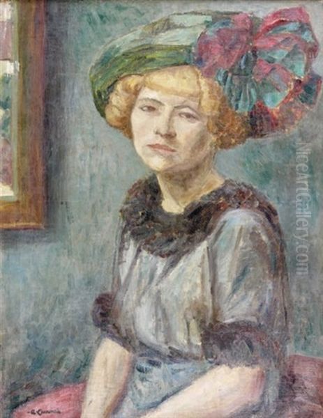 Portrait De Femme Au Chapeau Oil Painting by Augustin Carrera