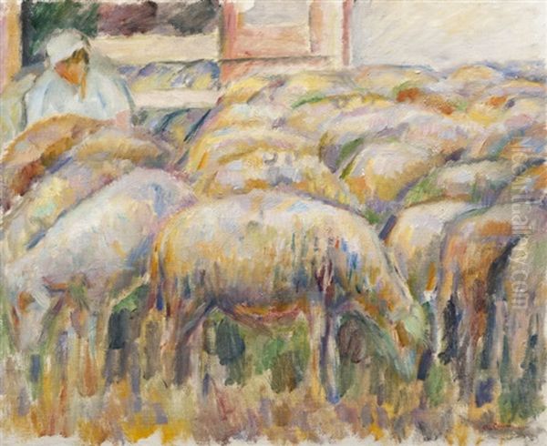 Troupeau Et Son Berger Oil Painting by Augustin Carrera