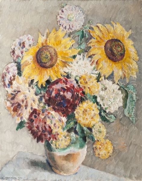 Vase Aux Tournesols Oil Painting by Augustin Carrera