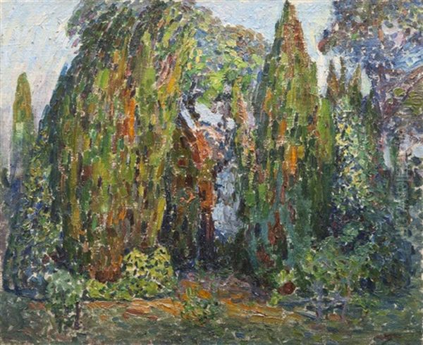 Au Milieu Des Cypres Oil Painting by Augustin Carrera