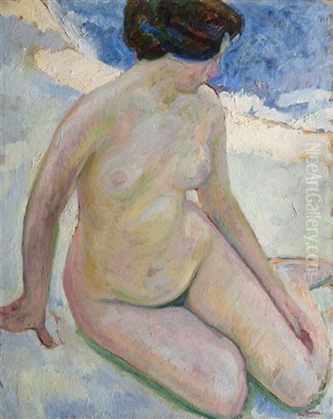 Nu Sur Fond Bleu Oil Painting by Augustin Carrera