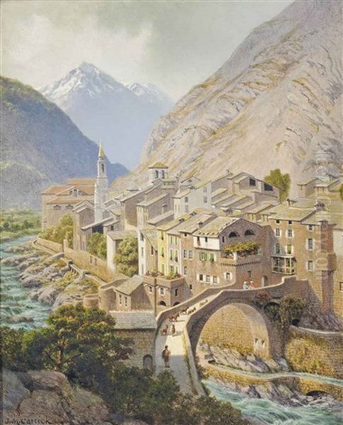 Breil-sur-roya In The Alps Oil Painting by John Mulcaster Carrick