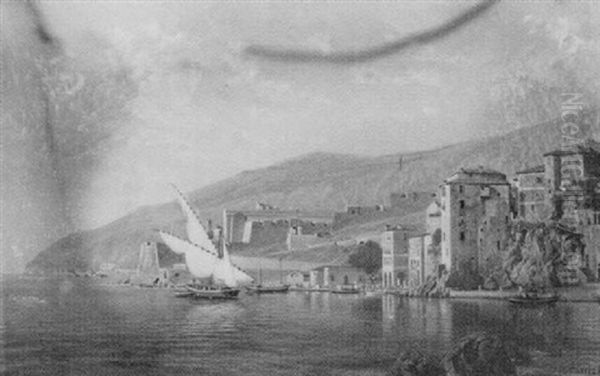 Port Scene (villafranche?) Oil Painting by John Mulcaster Carrick