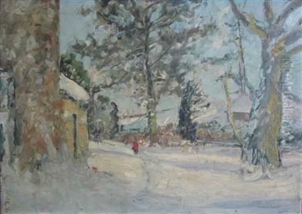 Snow In A Speyside Garden Oil Painting by William Arthur Carrick