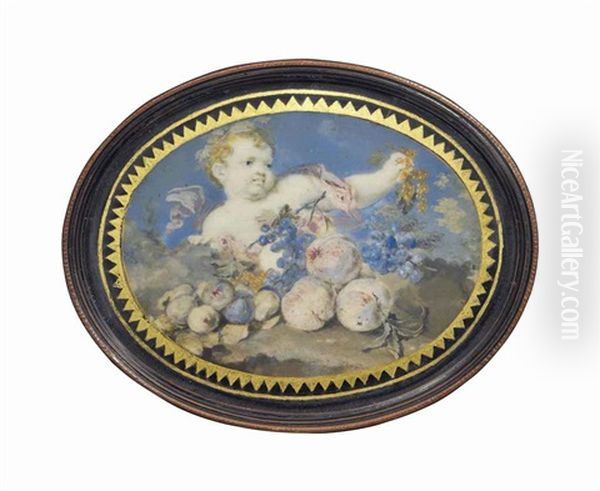 Young Bacchus, With Fruit And Flowers; Sky Background Oil Painting by Rosalba Carriera