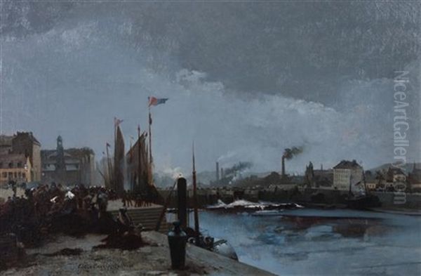French Riverfront Oil Painting by Albert-Ernest Carrier-Belleuse