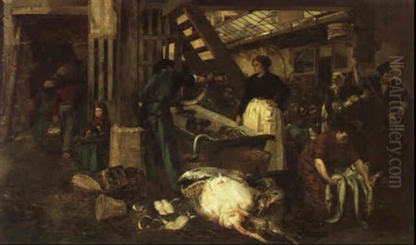 Le Marche Aux Poissons A Paris Oil Painting by Albert-Ernest Carrier-Belleuse