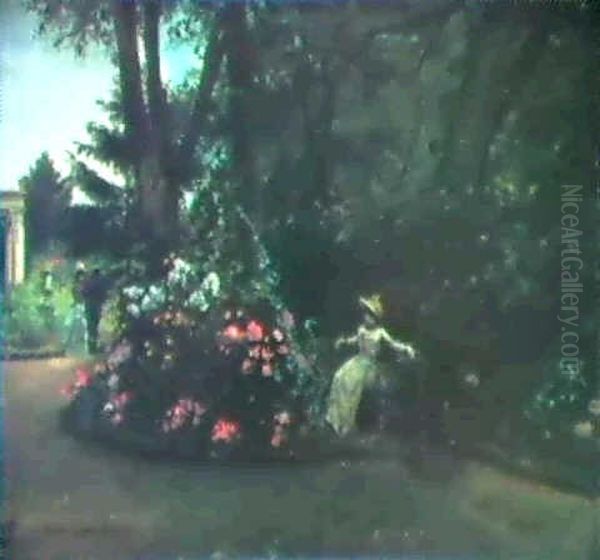 Elegant Figures In A Flower Garden Oil Painting by Albert-Ernest Carrier-Belleuse
