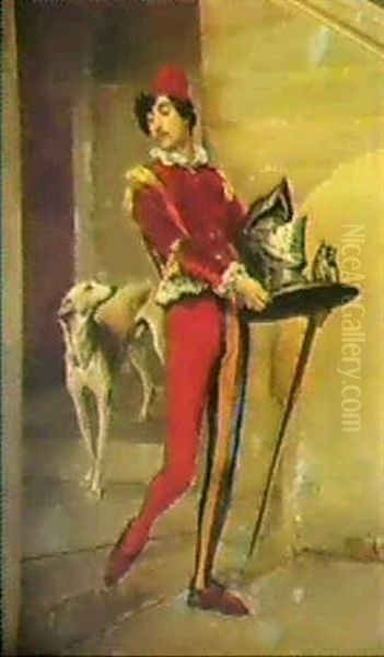 Interior Med Page Och Hund Oil Painting by Louis Robert Carrier-Belleuse