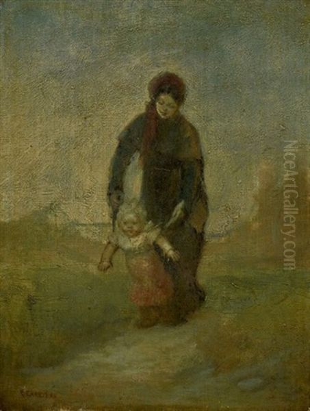 Les Premiers Pas Oil Painting by Eugene Carriere