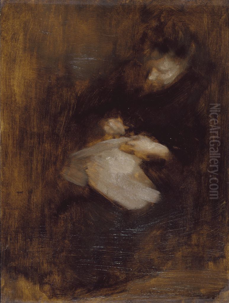 Woman Sewing Oil Painting by Eugene Carriere