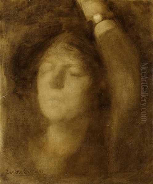 Portrait Of A Girl With Raised Arm Oil Painting by Eugene Carriere