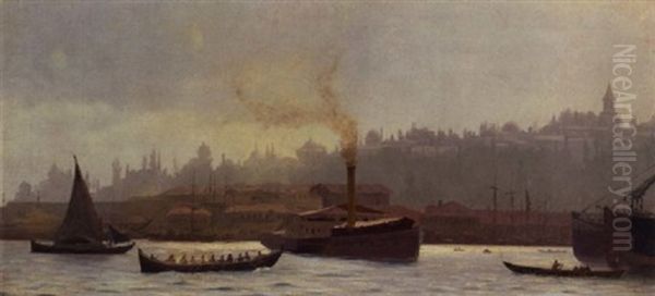 Havneparti Fra Constantinopel Oil Painting by Andreas Christian Riis Carstensen