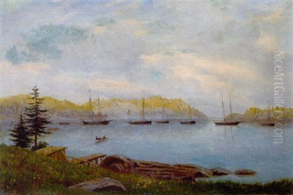 Ankernde Schiffe In Einer Bucht Oil Painting by Andreas Christian Riis Carstensen