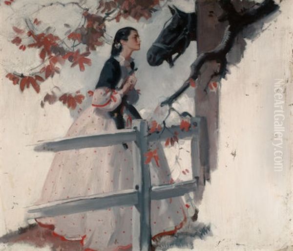 Visiting Her Horse, Probable Magazine Story Illustration Oil Painting by Pruett Carter
