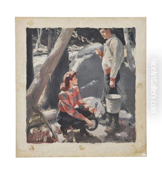 Winter Camping Oil Painting by Pruett Carter