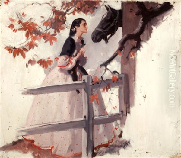 Woman In Pasture Oil Painting by Pruett Carter