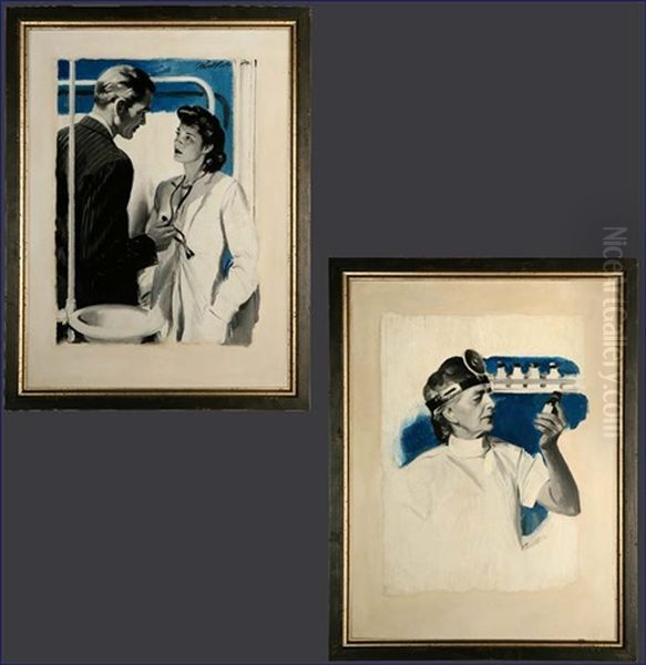 Medical Scene (+ Another; 2 Works) Oil Painting by Pruett Carter