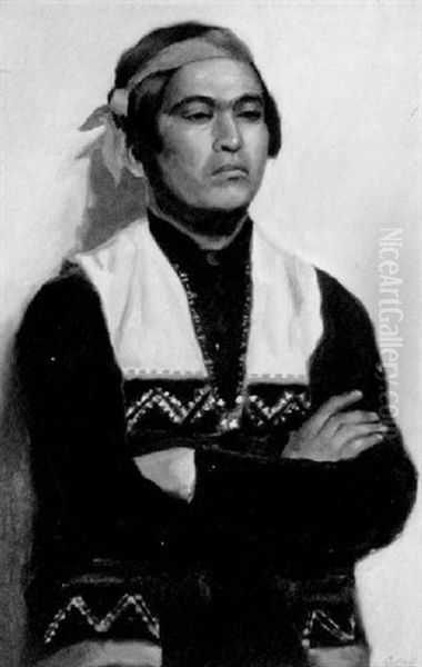 Portrait Of A Young Brave Oil Painting by Pruett Carter