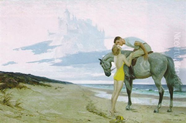 Couple On Beach, Castle In The Air Oil Painting by Pruett Carter