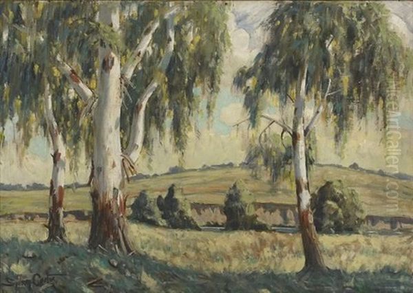 Blue Gum Trees In A Landscape Oil Painting by Sydney Carter
