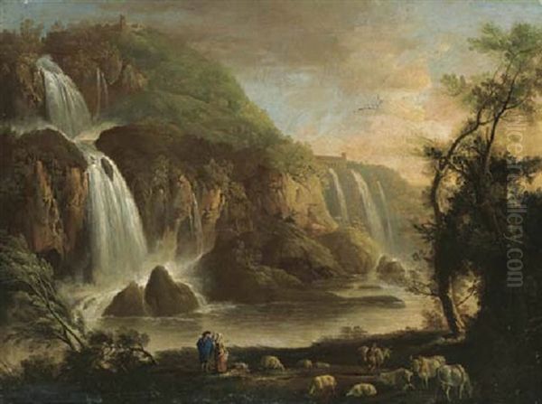 View Of The Falls At Tivoli And The Villa Of Maecenas Beyond Oil Painting by Robert Carver