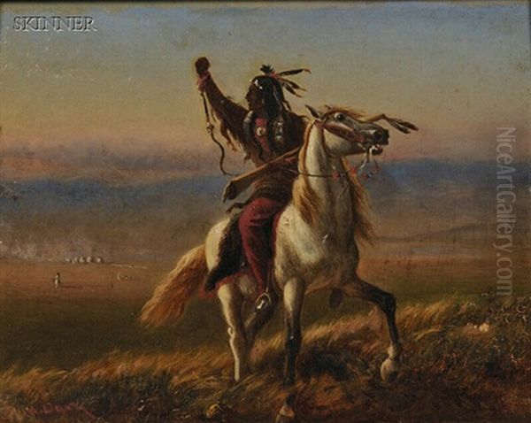 Scene With A Native American Warrior On Horseback Oil Painting by William de la Montagne Cary