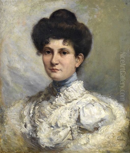 Retrato De Senora Con Vestido Blanco Oil Painting by Jose Casado del Alisal