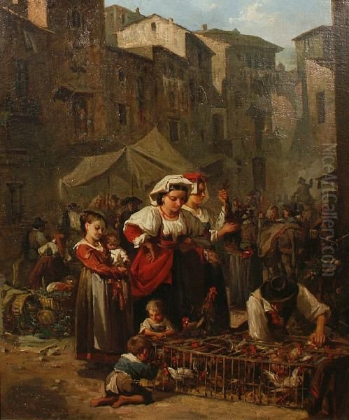 Market Day Oil Painting by J Amerigo