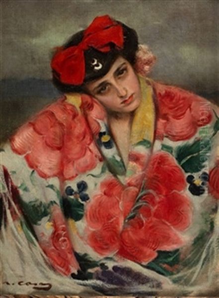Joven Con Manton Oil Painting by Ramon Casas