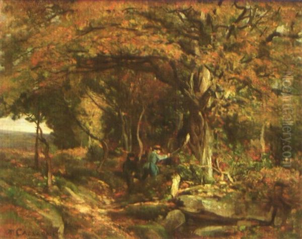 Promenade En Foret De Fontainebleau Oil Painting by Armand Theophile Cassagne