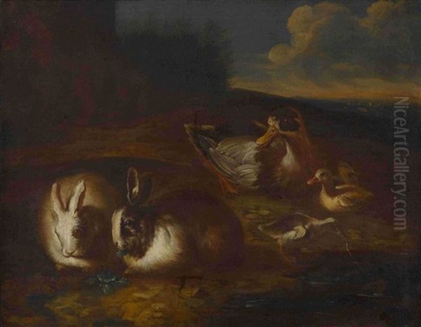 Kaninchen Und Enten Oil Painting by Giovanni Agostino Cassana