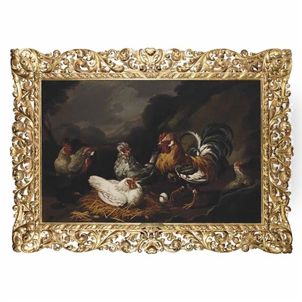 Rooster And Chickens Oil Painting by Giovanni Agostino Cassana