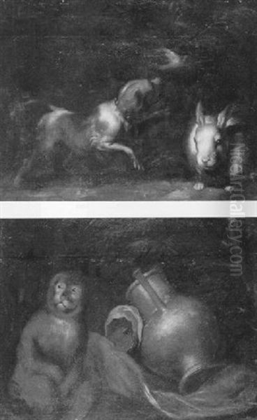 Hund Und Kaninchen Oil Painting by Giovanni Agostino Cassana