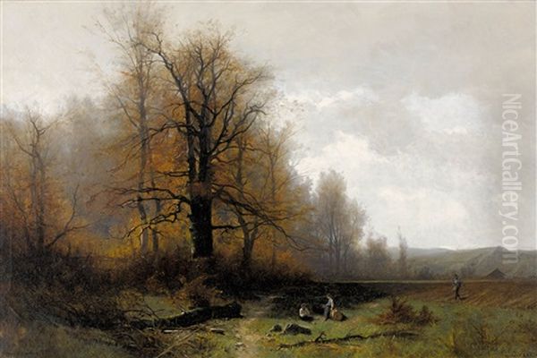 Feldlandschaft Mit Samann Und Kindern Am Waldrand Oil Painting by Gustave Eugene Castan
