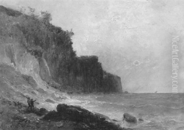 Zwei Fischer An Steiler Meereskuste Oil Painting by Gustave Eugene Castan
