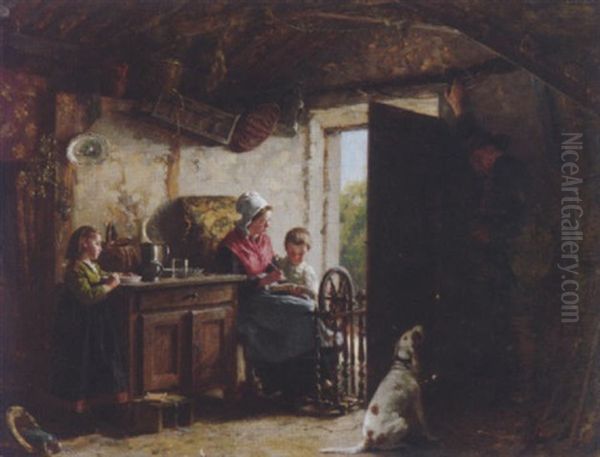 Familie In Einem Normannischen Interieur Oil Painting by Pierre Jean Edmond Castan