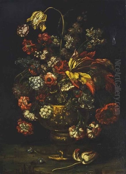Still Life With Roses In An Urn Oil Painting by Pieter Casteels III