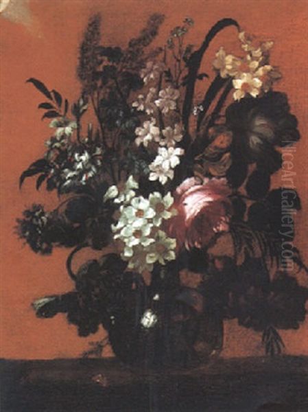 Still Life Of Roses, Daffodils, And Other Flowers In A Glass Vase Oil Painting by Pieter Casteels III