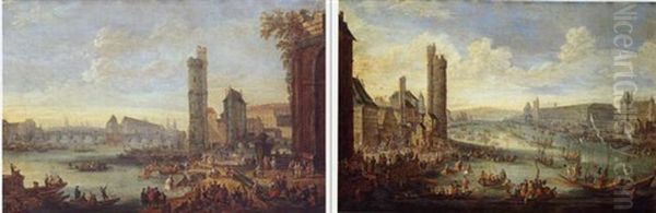 Vue Du Pont Neuf Et De La Tour De Nesles Oil Painting by Pieter Casteels the Younger